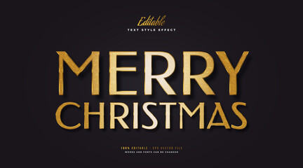 Editable Merry Christmas Text in Luxury Gold Style with Embossed Effect. Editable Text Style Effect