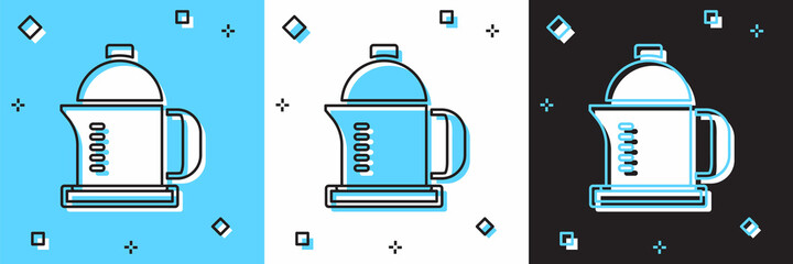 Set French press icon isolated on blue and white, black background. Vector