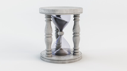 Marble hourglass isolated on white background. 3d rendering illustration.