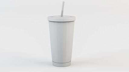 A light glass from a drink with a straw on a light background. 3d rendering illustration. - 459339372