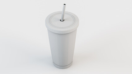 A light glass from a drink with a straw on a light background. 3d rendering illustration.
