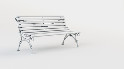 Light street bench on in the isolated background. 3d rendering illustration.