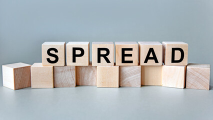 spread, the inscription on wooden cubes on a white background