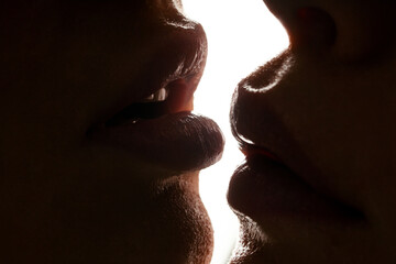 Kiss. I Love You. Couple In Love. Intimate relationship and sexual relations. Closeup mouths...