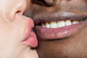Kiss. I Love You. Couple In Love. Intimate relationship and sexual relations. Mixed race couple in love. Romantic moment.