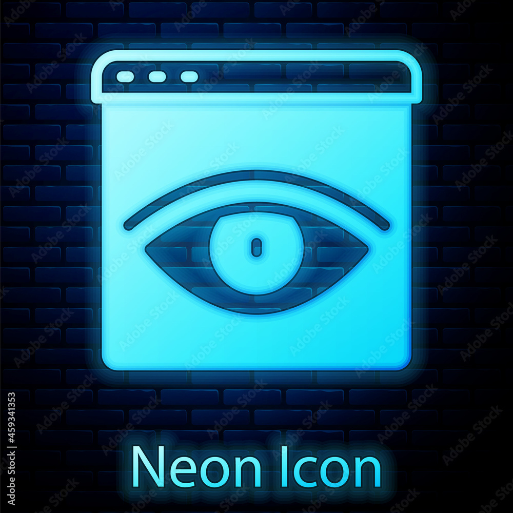 Canvas Prints Glowing neon Browser incognito window icon isolated on brick wall background. Vector