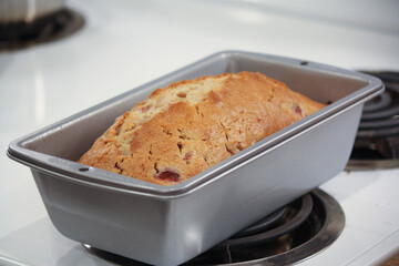 In the kitchen, strawberry bread  