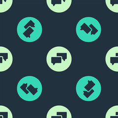 Green and beige Speech bubble chat icon isolated seamless pattern on blue background. Message icon. Communication or comment chat symbol. Vector