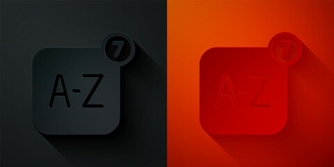 Paper cut Online translator icon isolated on black and red background. Foreign language conversation icons in chat speech bubble. Translating concept. Paper art style. Vector