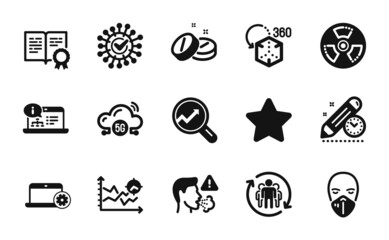 Vector set of Coronavirus, Project deadline and Teamwork icons simple set. Seo analysis, Augmented reality and Medical mask icons. Cough, Certificate and Chemical hazard signs. Vector