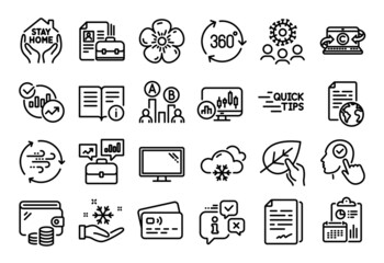 Vector set of Document signature, Business portfolio and Copywriting notebook line icons set. Calendar report, Money wallet and Credit card tag. Wind energy, Freezing and Ab testing icons. Vector