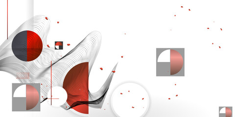 Obraz premium White abstract background of lines and figures in the Japanese style red black white minimalism. White background vector illustration