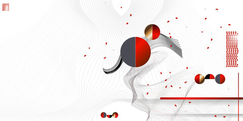 White abstract background of lines and figures in the Japanese style red black white minimalism. White background vector illustration
