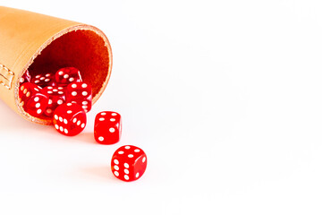Red poker dices top view. Casino games concept