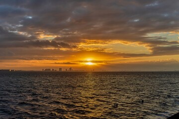 Fototapeta premium Sunrise at Sanbanze, Urayasu, Japan on Sept. 27, 2021
