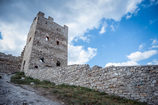 Ruins of genoese fortress, Crimea, Feodosia, september 2021.