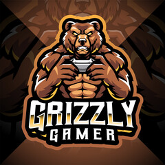 Grizzly gamer esport mascot logo design © Visink.art
