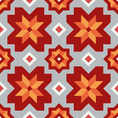 Obraz premium Geometric abstract pattern. Ceramic tile floor background with traditional pattern of stars and squares in oriental style. Geometric mosaic texture. Parquet floor. Seamless pattern, patchwork, carpet