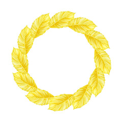 Wreath of autumn leaves. Watercolor autumn background, isolated on white. Best for festive decor, invitation, postcard, thanksgiving day