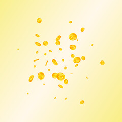 Chinese yuan coins falling. Classy scattered CNY coins. China money. Cute jackpot, wealth or success concept. Vector illustration.