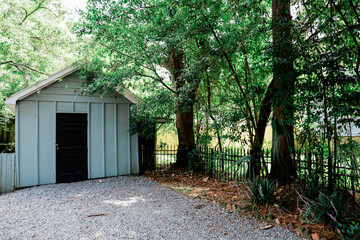 Blue outdoor shed wood building for storage