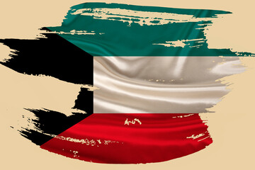 creative national grunge flag, brushstroke, Kuwait flag on beige isolated background, concept of...