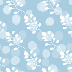 Floral seamless with hand drawn color leaves. Cute autumn background. Tropic blue branches. Modern floral compositions. Fashion vector stock illustration for wallpaper, card, fabric, textile.