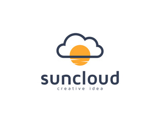 Cloud and sun logo illustration design template
