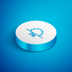 Isometric line Sunset icon isolated on blue background. White circle button. Vector Illustration