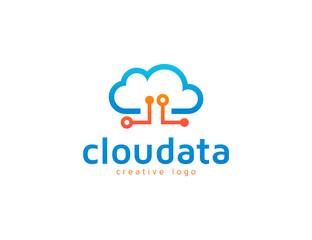 Cloud and technolgy data symbol logo design template