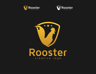 Rooster guard logo with gold color and shield