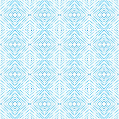 Azulejo watercolor seamless pattern. Traditional Portuguese ceramic tiles. Hand drawn abstract background. Watercolor artwork for textile, wallpaper, print, swimwear design. Blue azulejo pattern.