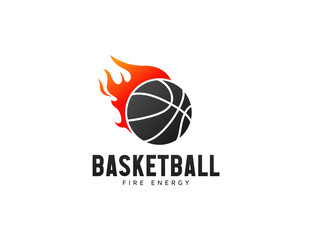 Basketball emblem logo design with fire illustration