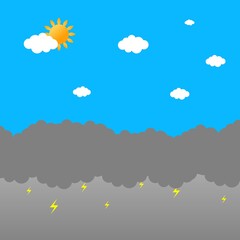 Cloudy and sunny cloud scenery background. rainy season atmosphere vector.
