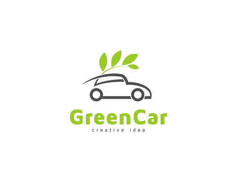 Green Car Logo With Leaves Illustration