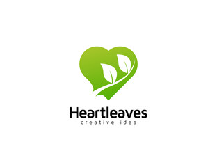 Heart and leaves logo symbol design