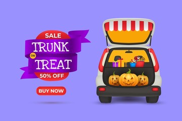 realistic trunk treat sale  vector design illustration