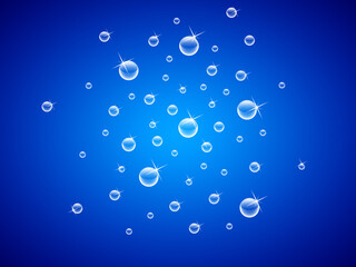 Abstract shining bubbles are flying on blue background. Illustration.