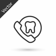 Grey line Online dental care icon isolated on white background. Dental service information call center. Vector