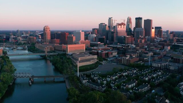 Minneapolis Minnesota urban city skyline footage aerial view 4K UHD