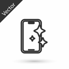 Grey line Glass screen protector for smartphone icon isolated on white background. Protective film for glass. Transparent soft glass for mobile phone. Vector