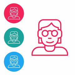 Red line Hacker or coder icon isolated on white background. Programmer developer working on code, coding, testing, debugging, analysing. Set icons in circle buttons. Vector
