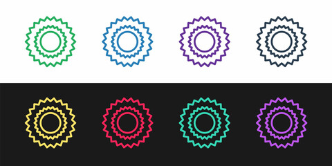 Set line Sun icon isolated on black and white background. Vector