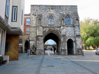 Westgate - medieval city gate in gothic style in City of Winchester, England, UK. 