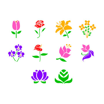 collection of cartoon colorful flower icon vector