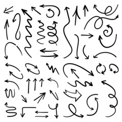 Illustration of doodle sketch arrows. Hand drawn vector Arrow Set.