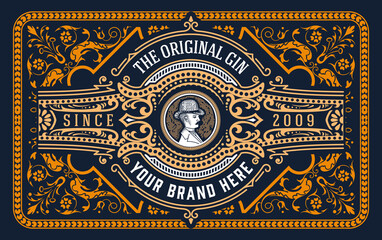 Whiskey label with old frames