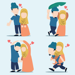cute and adorable mosleem couple characters in love