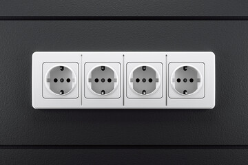 Home sockets in row on  the wall close-up 3d