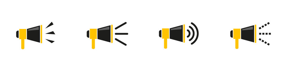 Conjunto de icono de megáfono. Amplificador para aumentar el volumen del sonido y difundirlo. Amplificador. Ilustración vectorial